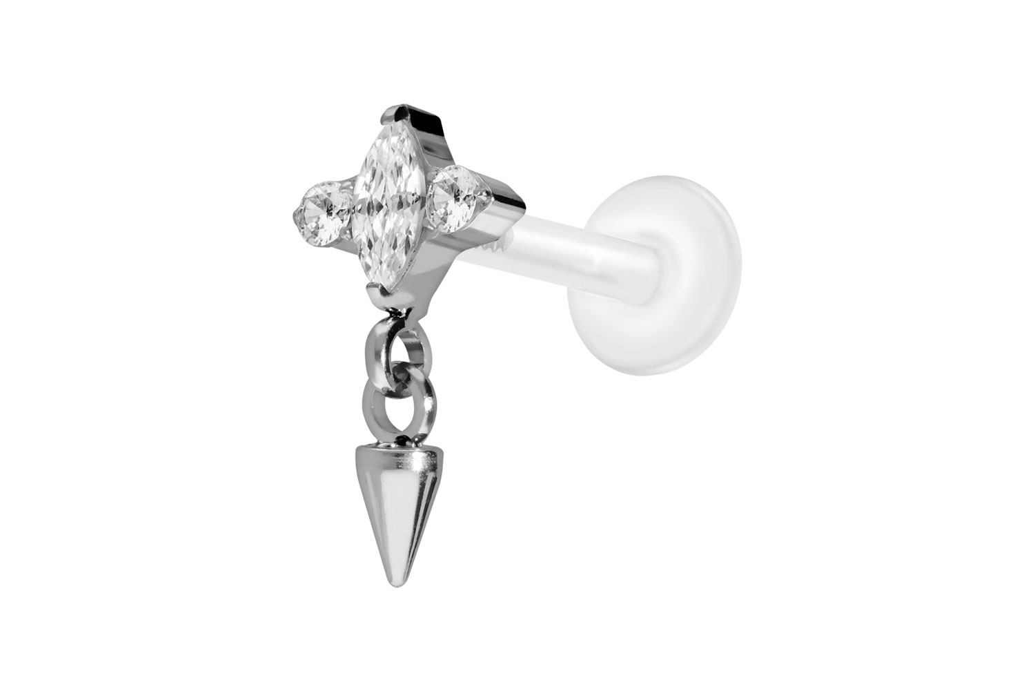PTFE Labret Piercing mit Innengewinde + Titan-Aufsatz EINGEFASSTE KRISTALLE + SPITZE